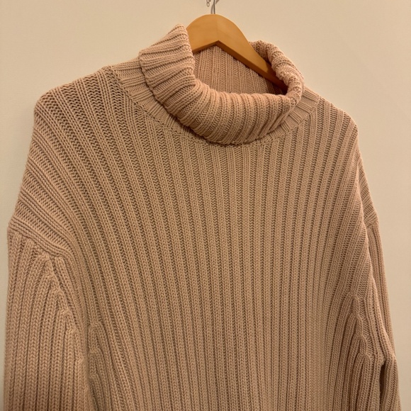GAP Turtleneck Sweater 100% Cotton Chunky Rib Knit Vintage Y2K Women's XL Beige - Picture 3 of 8